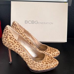 BCBGeneration Leopard-Print High Heel Pumps in Tan